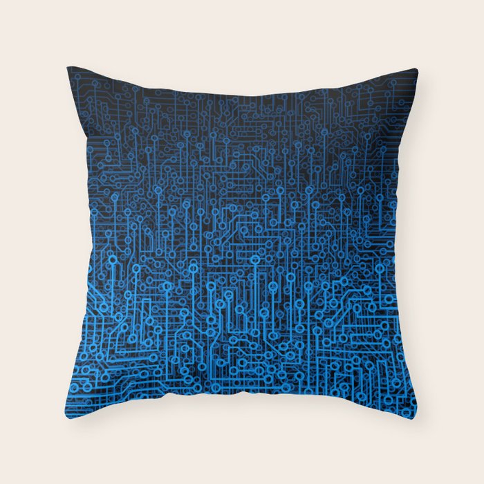 Reboot III BLUE Computer Circuit Board Pattern Throw Pillow Gallery Image 6