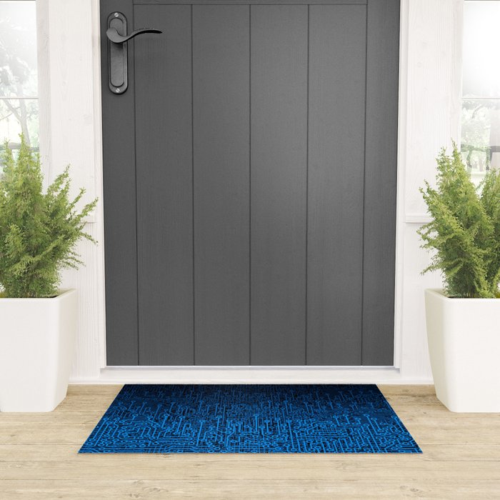 Reboot III BLUE Computer Circuit Board Pattern Welcome Mat Gallery Image 3