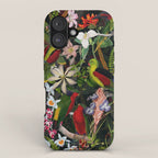 Vintage & Shabby Chic - Black Tropical Parrot Night Garden iPhone Case Gallery Image 1