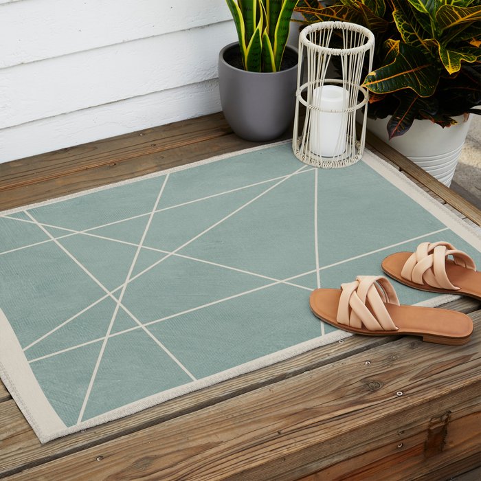 Light Green Line Art Minimalist Lines Simple Art Outdoor Rug Gallery Image 2