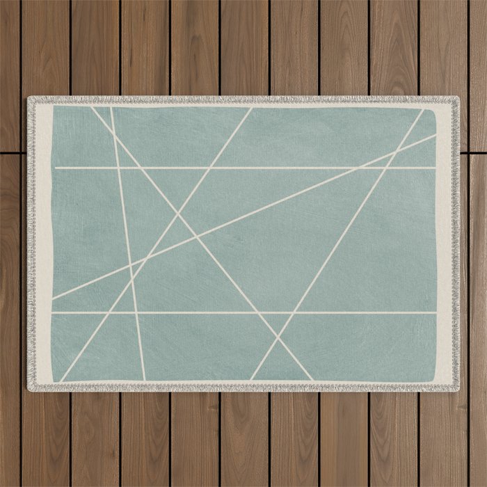 Light Green Line Art Minimalist Lines Simple Art Outdoor Rug Gallery Image 1