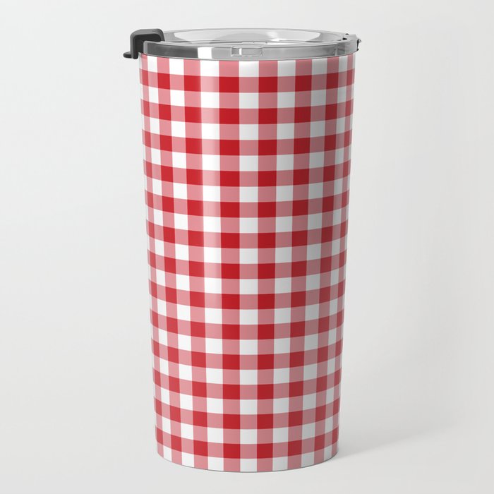 Red Scarlet Flame Gingham Check Travel Mug Gallery Image 3
