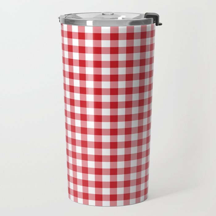 Red Scarlet Flame Gingham Check Travel Mug Gallery Image 2