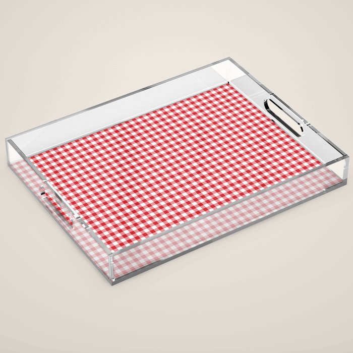 Red Scarlet Flame Gingham Check Acrylic Tray Gallery Image 1