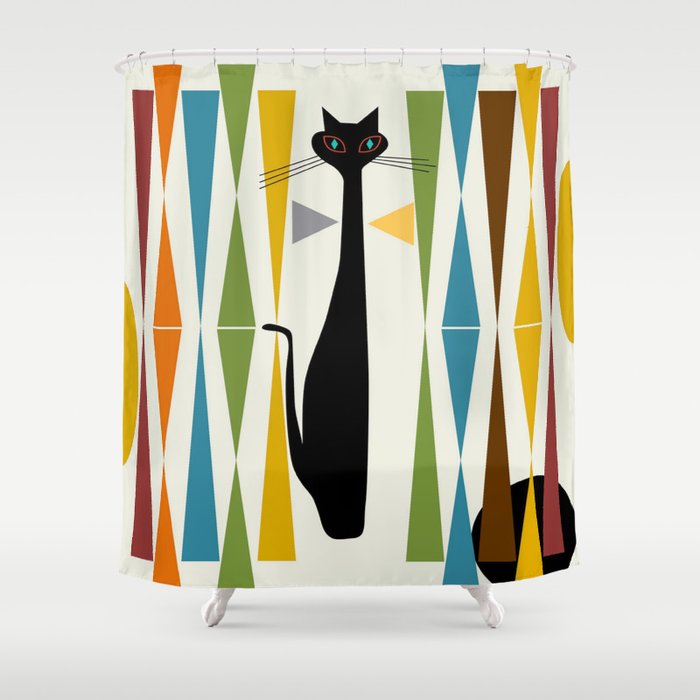 Mid-Century Modern Art Cat 2 Shower Curtain Gallery Image 1
