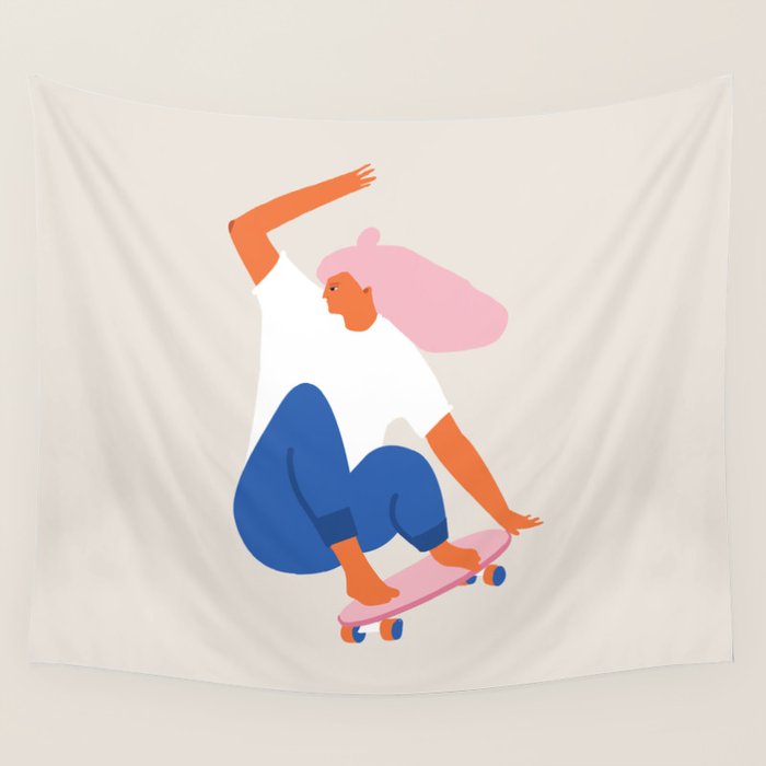 Skateboard girl Wall Tapestry Gallery Image 4