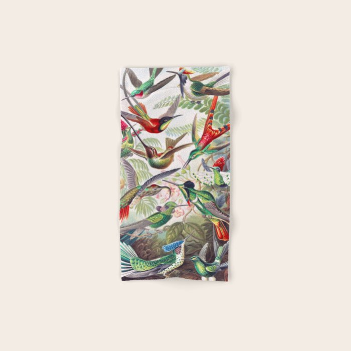 Beautiful colorful Hummingbirds from Art Forms of Nature (1904) landscape painting by Ernst Haeckel Bath Towel Gallery Image 1