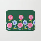 Folky Flowers in Bloom in Green & Pink Bath Mat Gallery Image 1