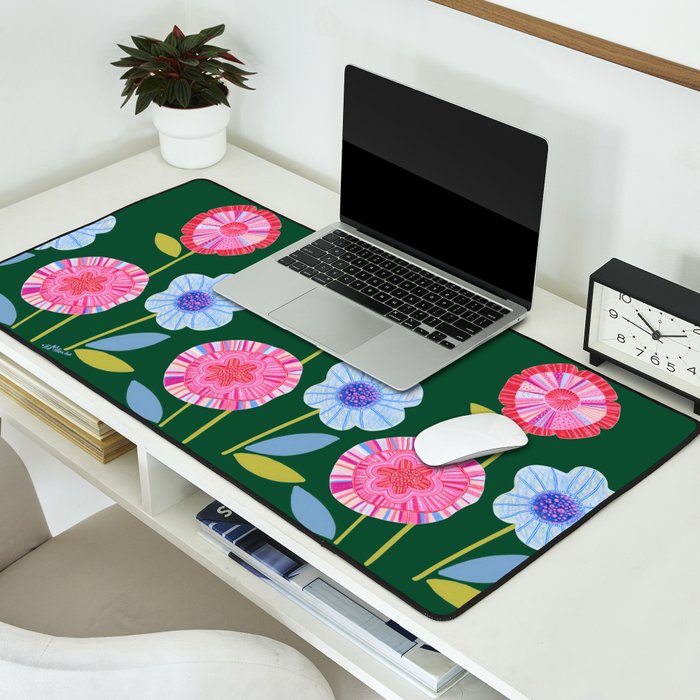 Folky Flowers in Bloom in Green & Pink Desk Mat Gallery Image 2