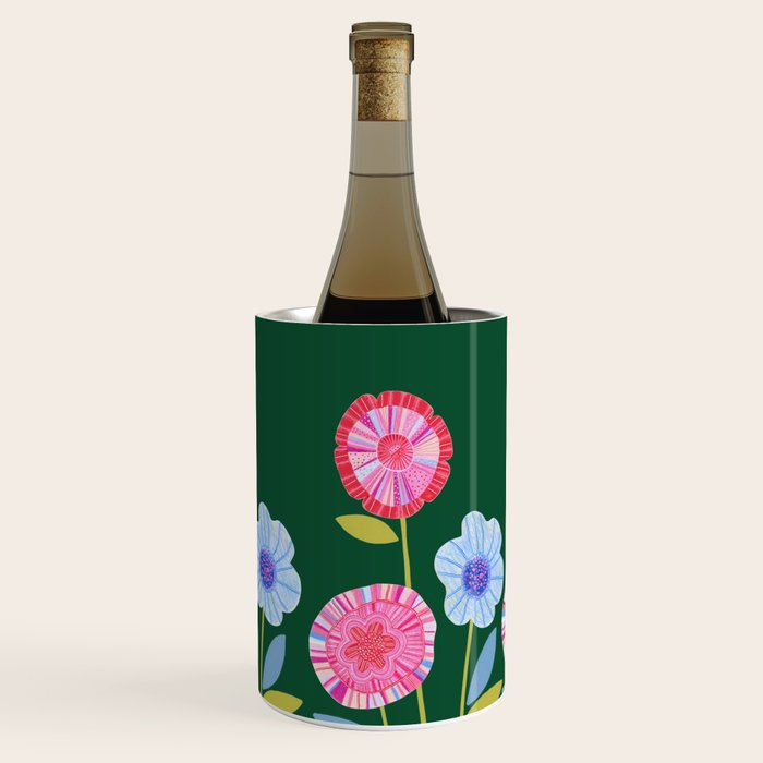 Folky Flowers in Bloom in Green & Pink Wine Chiller Gallery Image 1
