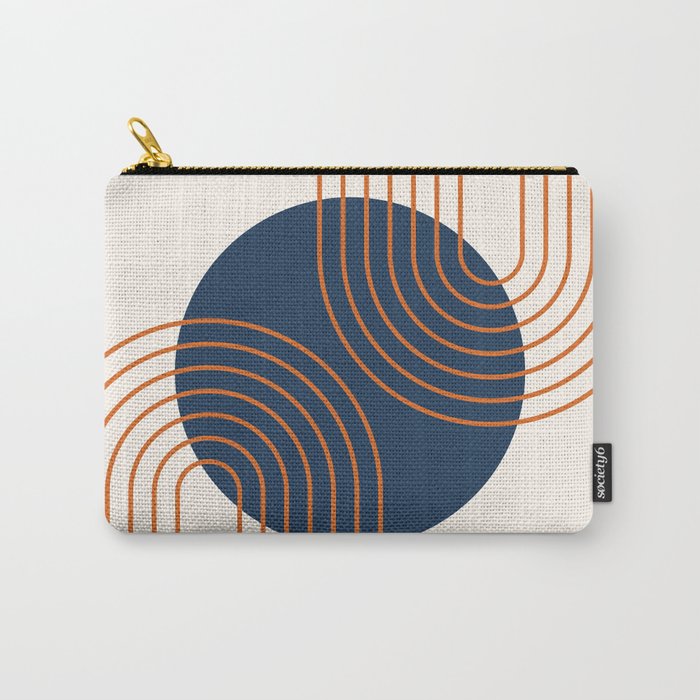 Mid Century Modern Geometric 162 Sun Rainbow abstract in Navy Blue Orange Carry All Pouch Gallery Image 1