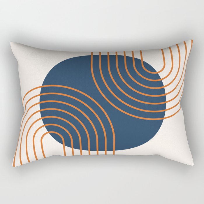 Mid Century Modern Geometric 162 Sun Rainbow abstract in Navy Blue Orange Rectangular Pillow Gallery Image 2