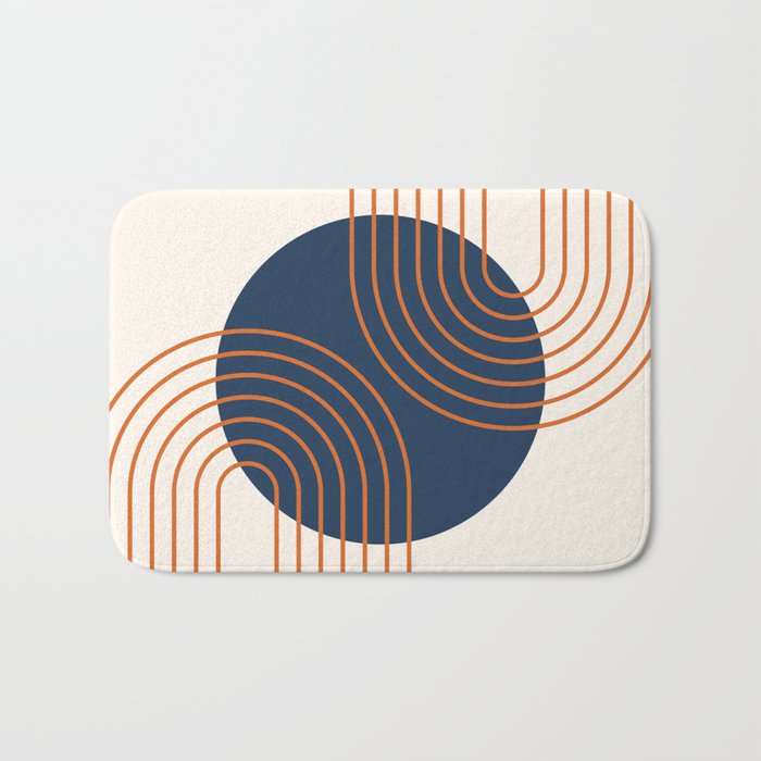 Mid Century Modern Geometric 162 Sun Rainbow abstract in Navy Blue Orange Bath Mat Gallery Image 1