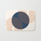 Mid Century Modern Geometric 162 Sun Rainbow abstract in Navy Blue Orange Bath Mat Gallery Image 1