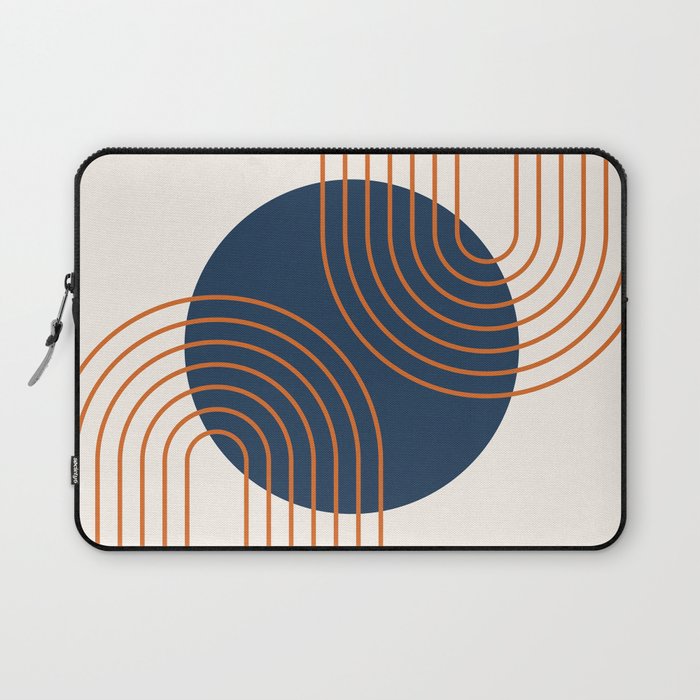 Mid Century Modern Geometric 162 Sun Rainbow abstract in Navy Blue Orange Laptop Sleeve Gallery Image 1