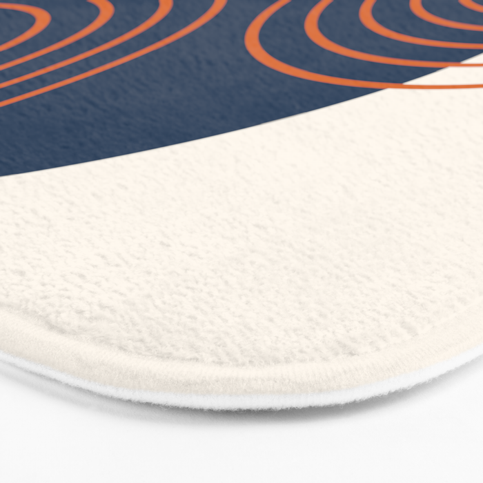 Mid Century Modern Geometric 162 Sun Rainbow abstract in Navy Blue Orange Bath Mat Gallery Image 3