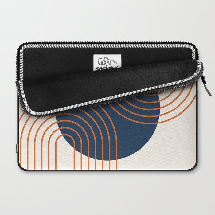 Mid Century Modern Geometric 162 Sun Rainbow abstract in Navy Blue Orange Laptop Sleeve Gallery Image 2