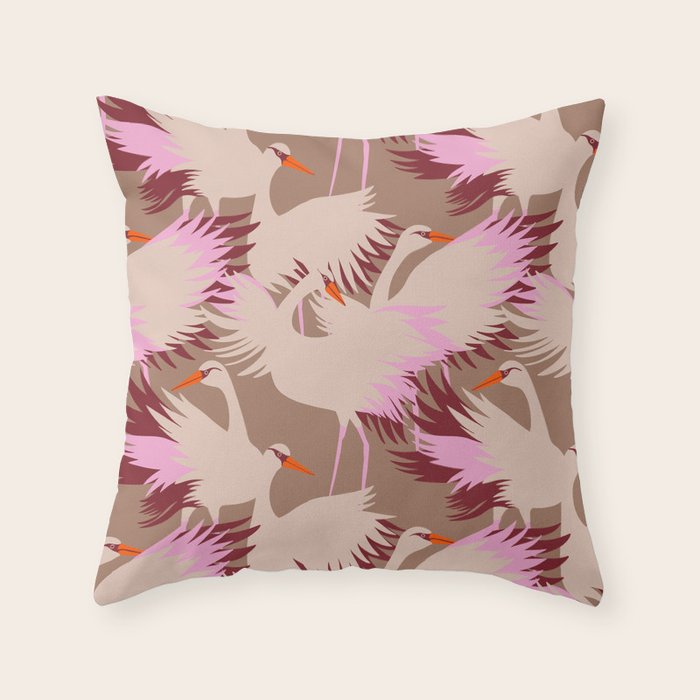 FARM FOLK SWAN Inspired by PANTONE 17 1230 Mocha Mousse Throw Pillow Gallery Image 1