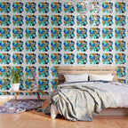 Minimalist Abstract Mid Century Modern Colorful Shapes Marine Green Teal Blue Yellow Pattern Wallpaper Gallery Image 3