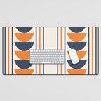 Abstract Shapes 76 in Orange and Navy Blue (Moon Phase Geometric Abstraction) Desk Mat Gallery Image 1