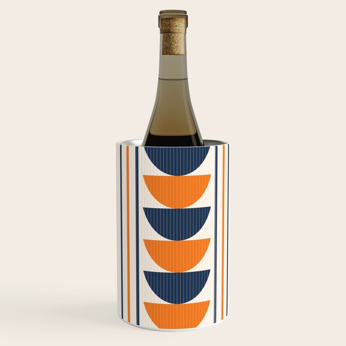 Abstract Shapes 76 in Orange and Navy Blue (Moon Phase Geometric Abstraction) Wine Chiller Gallery Image 2