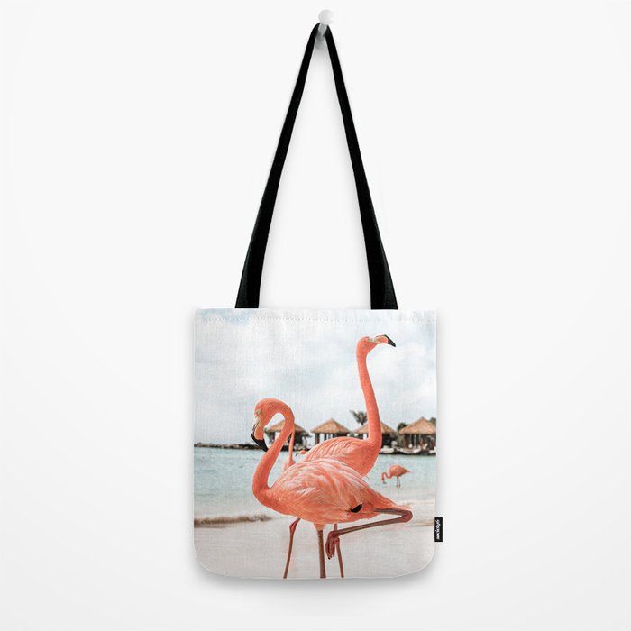 Pink Flamingos On Aruba Island Art Photo | Caribbean Beach Wall Print | Tropical Travel Photography Tote Bag Gallery Image 2
