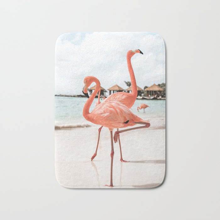 Pink Flamingos On Aruba Island Art Photo | Caribbean Beach Wall Print | Tropical Travel Photography Bath Mat Gallery Image 1