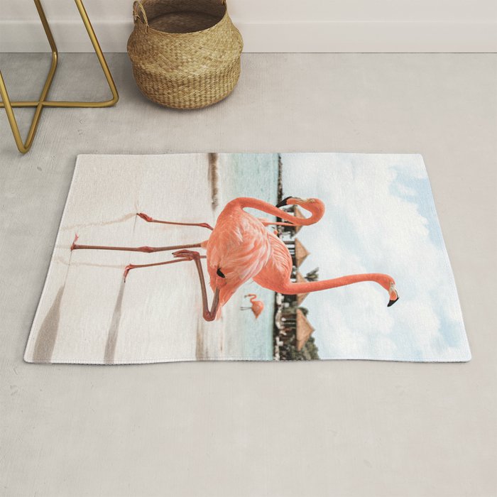 Pink Flamingos On Aruba Island Art Photo | Caribbean Beach Wall Print | Tropical Travel Photography Rug Gallery Image 1
