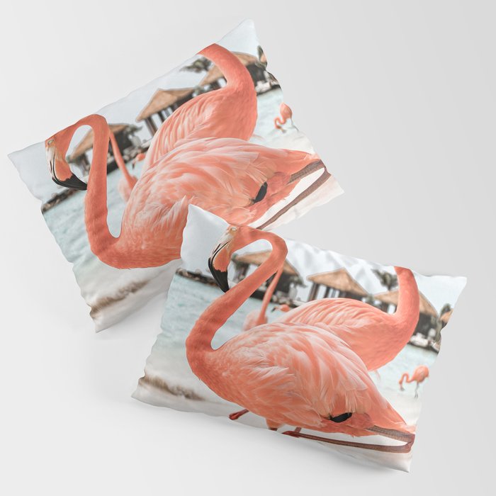 Pink Flamingos On Aruba Island Art Photo | Caribbean Beach Wall Print | Tropical Travel Photography Pillow Sham Gallery Image 3