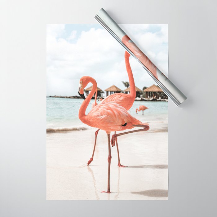 Pink Flamingos On Aruba Island Art Photo | Caribbean Beach Wall Print | Tropical Travel Photography Wrapping Paper Gallery Image 1