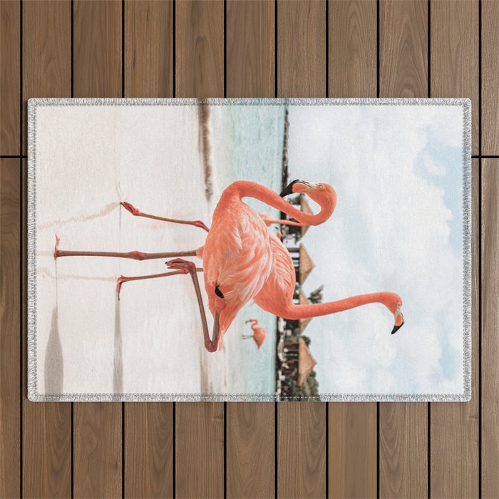 Pink Flamingos On Aruba Island Art Photo | Caribbean Beach Wall Print | Tropical Travel Photography Outdoor Rug Gallery Image 1