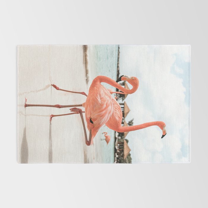 Pink Flamingos On Aruba Island Art Photo | Caribbean Beach Wall Print | Tropical Travel Photography Rug Gallery Image 2