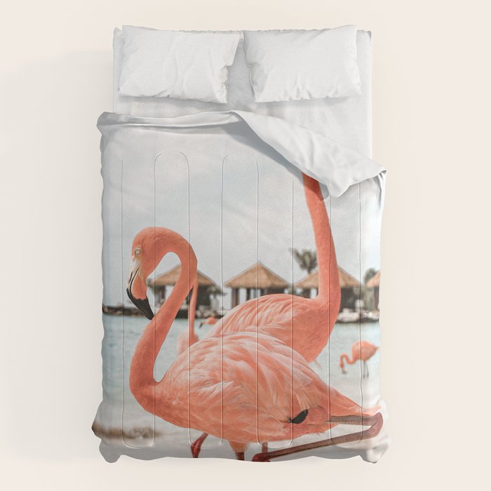 Pink Flamingos On Aruba Island Art Photo | Caribbean Beach Wall Print | Tropical Travel Photography Comforter Gallery Image 6