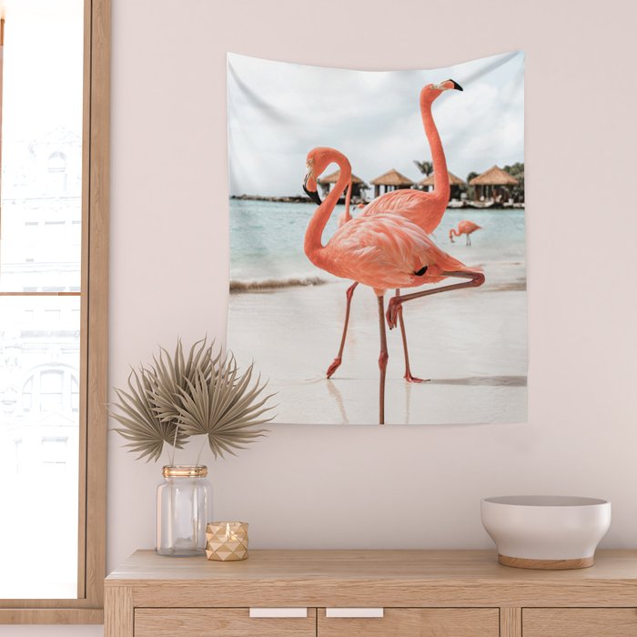 Pink Flamingos On Aruba Island Art Photo | Caribbean Beach Wall Print | Tropical Travel Photography Wall Tapestry Gallery Image 2