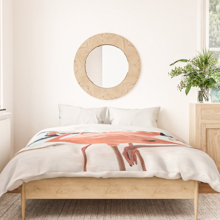 Pink Flamingos On Aruba Island Art Photo | Caribbean Beach Wall Print | Tropical Travel Photography Duvet Cover Gallery Image 3