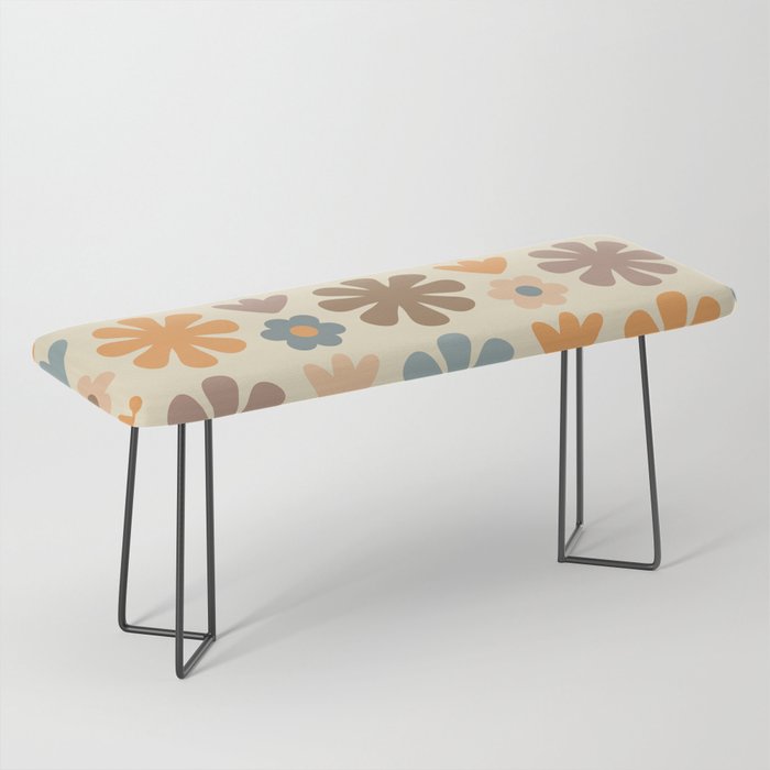Scandi Floral Grid Retro Flower Pattern in Muted Orange, Slate Blue, Brown, Taupe, and Beige  Bench Gallery Image 1