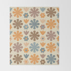 Scandi Floral Grid Retro Flower Pattern in Muted Orange, Slate Blue, Brown, Taupe, and Beige  Throw Blanket Gallery Image 2