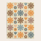 Scandi Floral Grid Retro Flower Pattern in Muted Orange, Slate Blue, Brown, Taupe, and Beige  Poster Gallery Image 4