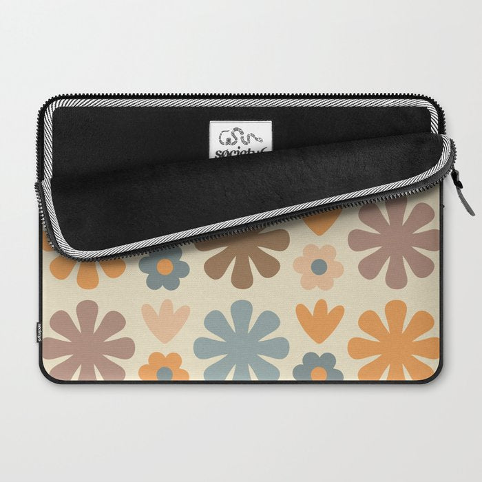 Scandi Floral Grid Retro Flower Pattern in Muted Orange, Slate Blue, Brown, Taupe, and Beige  Laptop Sleeve Gallery Image 2