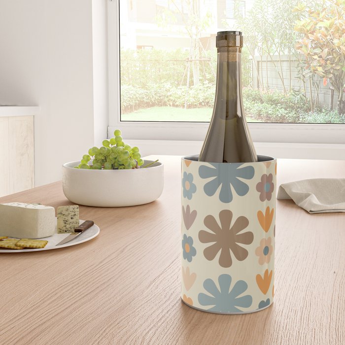 Scandi Floral Grid Retro Flower Pattern in Muted Orange, Slate Blue, Brown, Taupe, and Beige  Wine Chiller Gallery Image 4