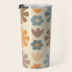 Scandi Floral Grid Retro Flower Pattern in Muted Orange, Slate Blue, Brown, Taupe, and Beige  Travel Mug Gallery Image 3