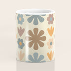 Scandi Floral Grid Retro Flower Pattern in Muted Orange, Slate Blue, Brown, Taupe, and Beige  Coffee Mug Gallery Image 4