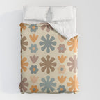 Scandi Floral Grid Retro Flower Pattern in Muted Orange, Slate Blue, Brown, Taupe, and Beige  Duvet Cover Gallery Image 6