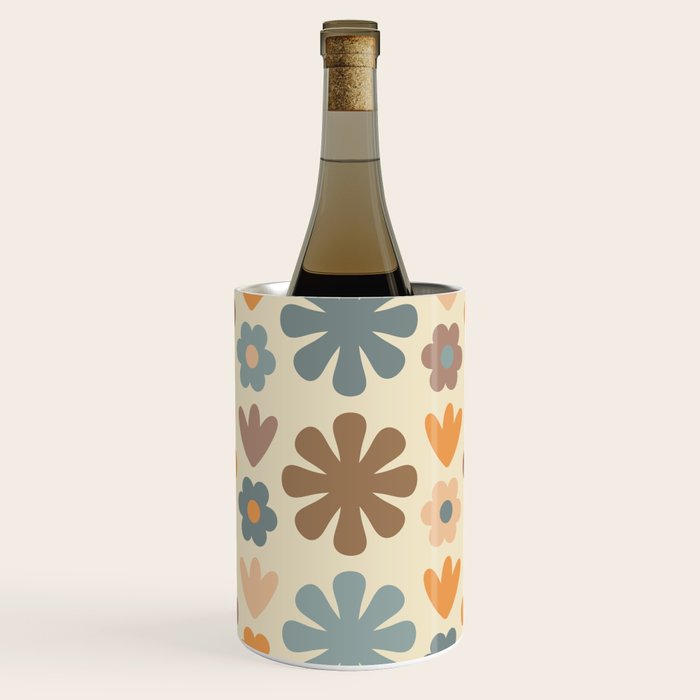Scandi Floral Grid Retro Flower Pattern in Muted Orange, Slate Blue, Brown, Taupe, and Beige  Wine Chiller Gallery Image 1