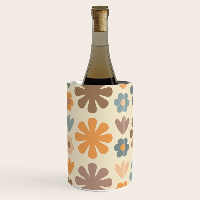 Scandi Floral Grid Retro Flower Pattern in Muted Orange, Slate Blue, Brown, Taupe, and Beige  Wine Chiller Gallery Image 2