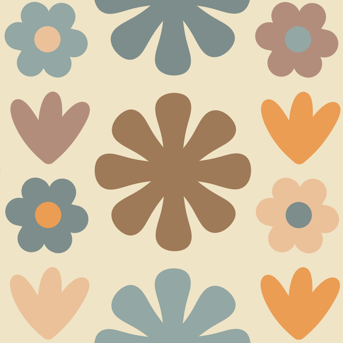 Scandi Floral Grid Retro Flower Pattern in Muted Orange, Slate Blue, Brown, Taupe, and Beige  Coffee Mug Gallery Image 2