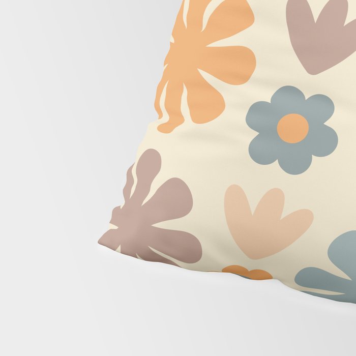Scandi Floral Grid Retro Flower Pattern in Muted Orange, Slate Blue, Brown, Taupe, and Beige  Pillow Sham Gallery Image 4