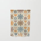 Scandi Floral Grid Retro Flower Pattern in Muted Orange, Slate Blue, Brown, Taupe, and Beige  Wall Hanging Gallery Image 1