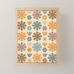 Scandi Floral Grid Retro Flower Pattern in Muted Orange, Slate Blue, Brown, Taupe, and Beige  Mini Art Print Gallery Image 1