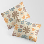 Scandi Floral Grid Retro Flower Pattern in Muted Orange, Slate Blue, Brown, Taupe, and Beige  Pillow Sham Gallery Image 3